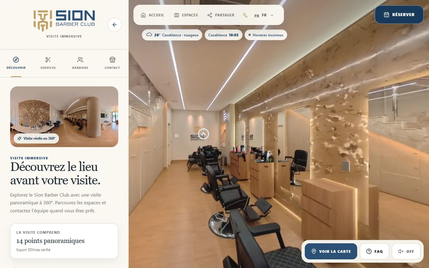 Capture de l’application livrée pour Sion Barber Club, sa page d’accueil sur un ordinateur